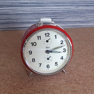 Vintage Desk alarm clock-INSA Yugoslavia-Retro mechanical desk alarm clock-Red Vintage Clock-Collectible clock 1960s-Fully working