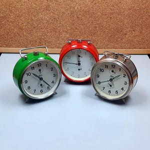 Set of 3 Vintage INSA Yugoslavia Alarm Clocks-Retro mechanical desk alarm clocks-Fully Functional-Mid Century Design-Collectible clock 1970s