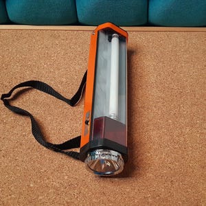 Vintage battery lamp-Emergency flashlight orange color-Fluorescent Lantern SWAN HL851-Never used-DC 9V - L=12 Inch (30cm)