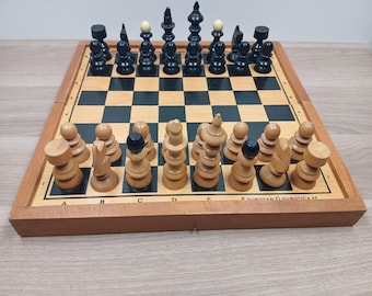 Vintage Wooden Chess with Original Storage Box-Handmade Boxwood Chess Pieces Set-Made in Yugoslavia 1970s