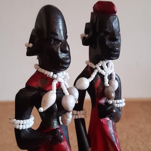 African Masaai Couple Wooden Hand Carved Sculpture-Olive Wooden Masai Home Decor - 7.5 Inch (19cm)