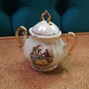 Vintage Porcelain Sugar Bowl-Gold Plated-Porcelain factory Zaječar Ex Yugoslavia 1997-Rare Porcelain Sugar Pot H-5 Inch (12cm)