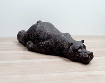 Vintage Realistic Woodlike Resin Molded Brown Bear Enjoying his Nap
