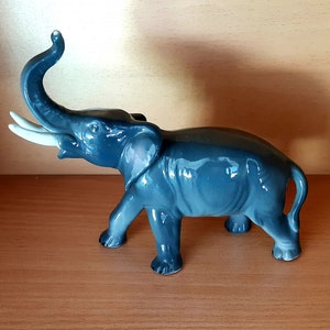 60s-Vintage porcelain Elephant Figurine-Handpainted Little Elephant decorative Statuette-15cmx13cm(6in x 5in)