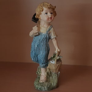 70s-Vintage Resin Boy Figurine-Sweet Decorative Figurine-Child Statue Figurine Gift Idea-Little Boy Figurine-6.5 Inch