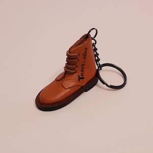 Vintage Keychain Miniature Leather Shoe 1980s-Old Hanger Keychain Leather Boot-Travel Plus-Collectible Unique Keyring Mini Shoe
