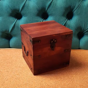 Vintage Art Deco Wood Box-Hand Made Antique Wooden Storage with Metal Handles-Home Decor Wooden Organization Box