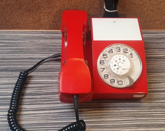 Vintage Telephone ISKRA-savnik-ATA 30-Desk phone-Retro home office desk decor-1970s-Antique Red rotary dial telephone-Like New