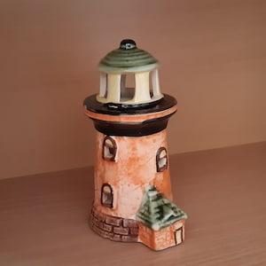 Handmade Lighthouse vintage ceramic Candle holder-5 Inch-Vintage Home Decor-Hand crafted pottery lantern