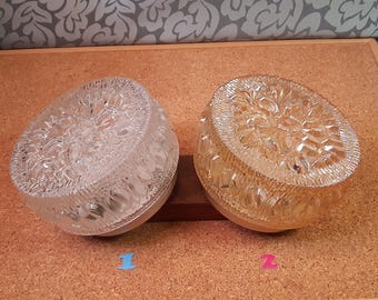 Vintage Glass Wall or Ceiling Lamp-Mid-century Round Retro Glass Art Lamp-Old Decorative Molded Glass Light Shade-Never Used-Choose a lamp