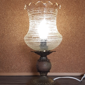 40s-Mid-Century Brass-Glass Table Lamp-Vintage Retro Desk lamp-Indoor Brass Table light for home-13 Inch