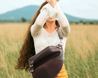 Übergroße braune Leder-Umhängetasche: Extra große Schultertasche