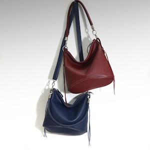 Burgundy Leather Hobo Bag: Slouchy Crossbody with Adjustable Strap