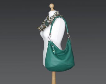 Green Leather Hobo Bag: Slouchy Italian Leather, Two Straps