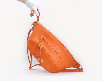 Soft Orange Leather Sling Bag: Crossbody Fanny Pack