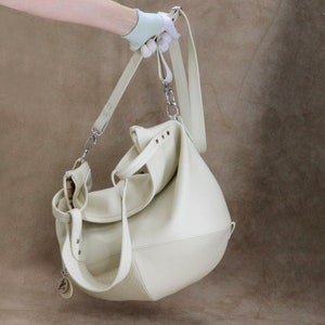 Leather hobo bag, Large leather purse,  women slouchy bag, leather handbag in ivory