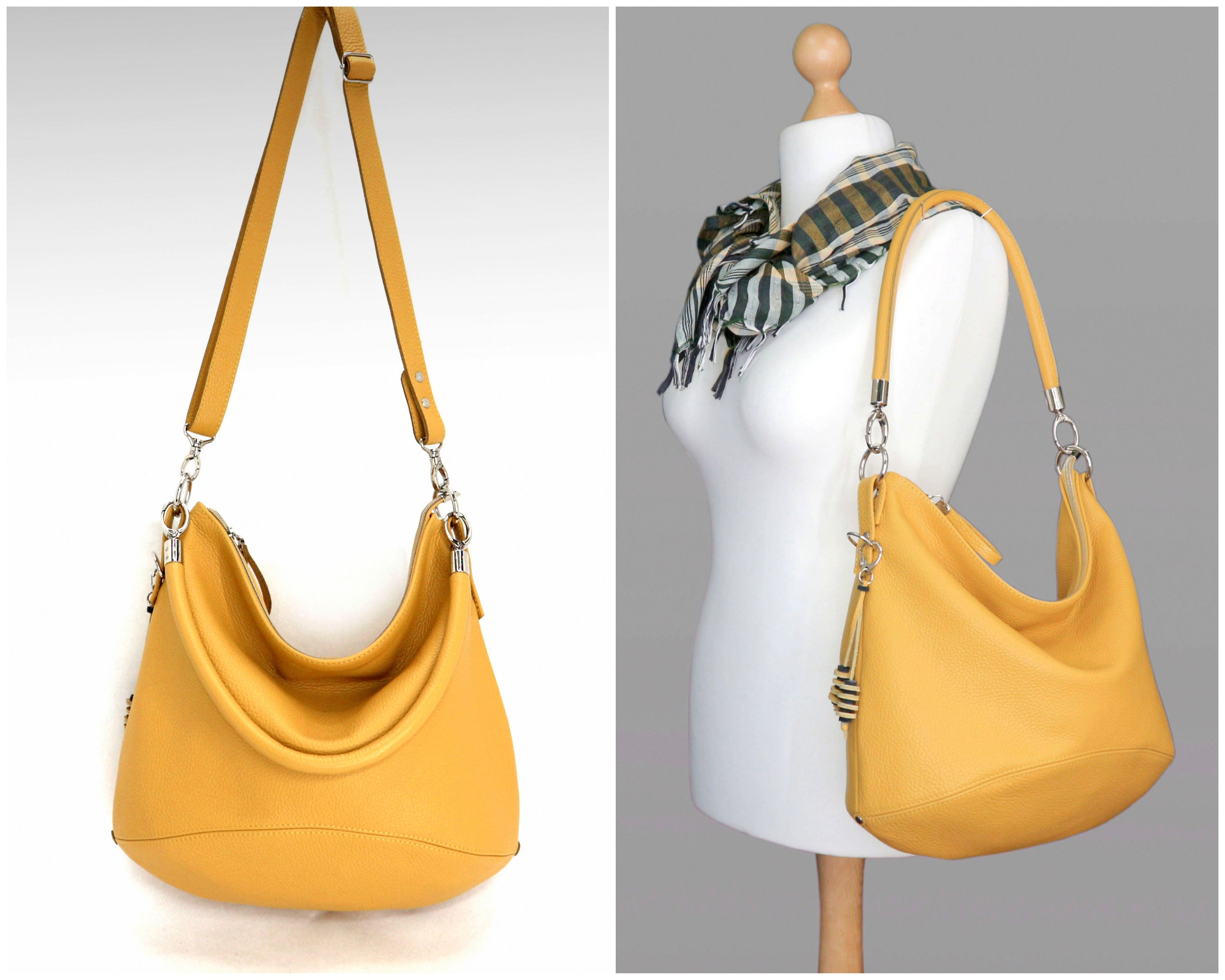 Yellow Leather Bag, Women's Slouchy Hobo Bag With Adjustable Shoulder Strap  and Round Handle. - Etsy