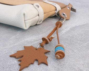 Leather Bag Charm:  Maple Leaf Pendant on a cord