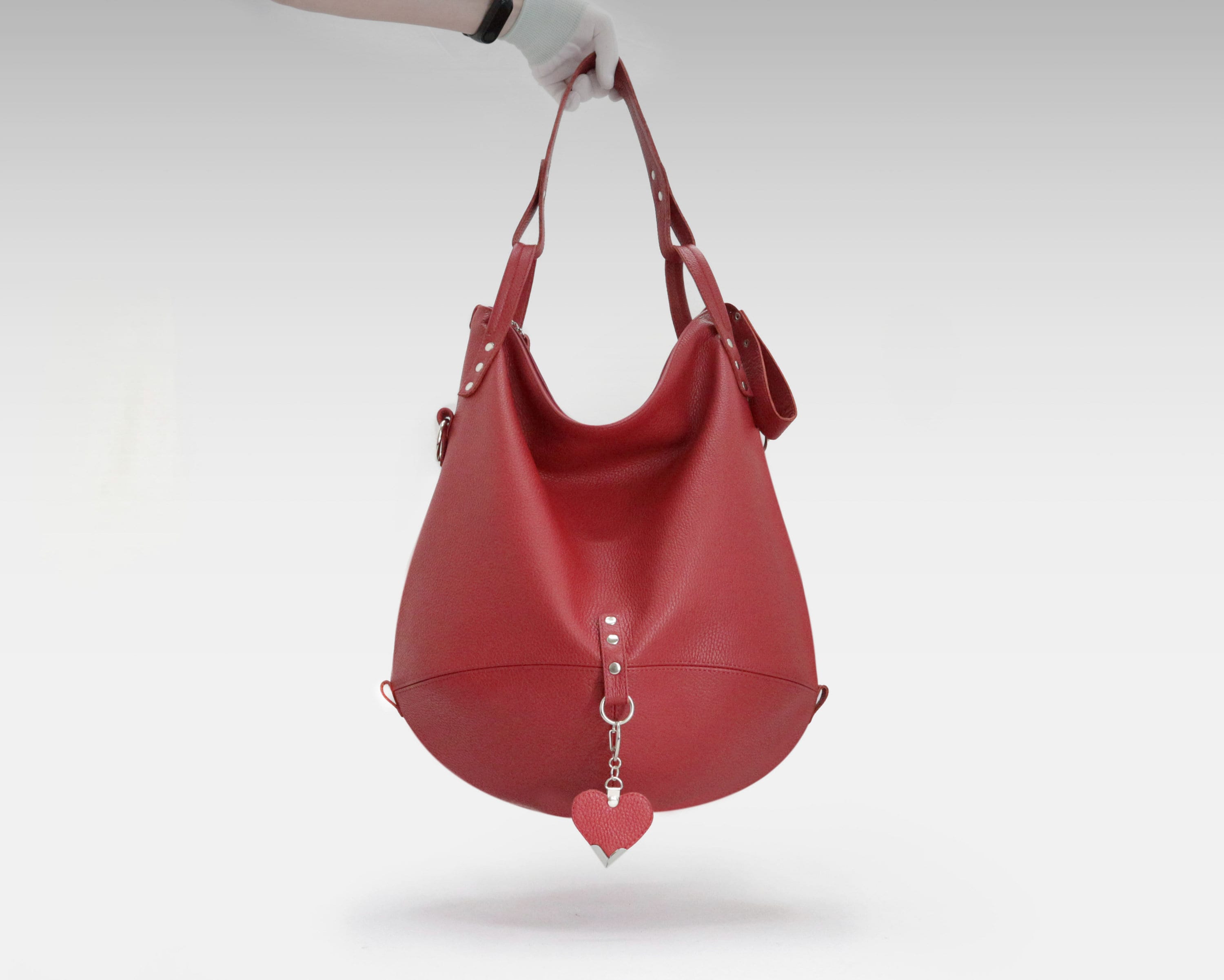 Red leather hobo bag, genuine leather handbag – pinkcharmsdesigns