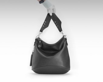 Bolsa Hobo de Couro Preta: Bolsa Transversal Despojada com Alça Ajustável