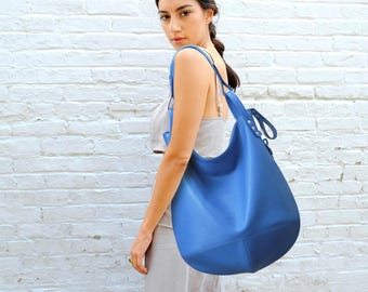 Blue Leather Hobo Bag: Women's Everyday & Travel Crossbody Tote