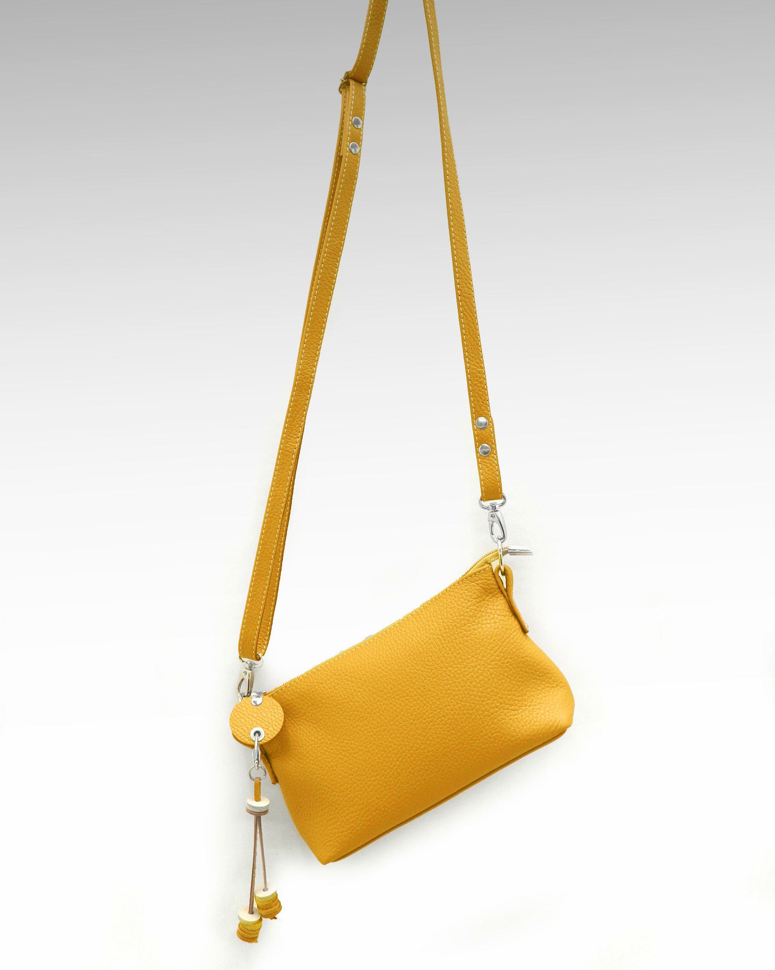 Yellow leather bag small crossbody women's bag top zip Etsy