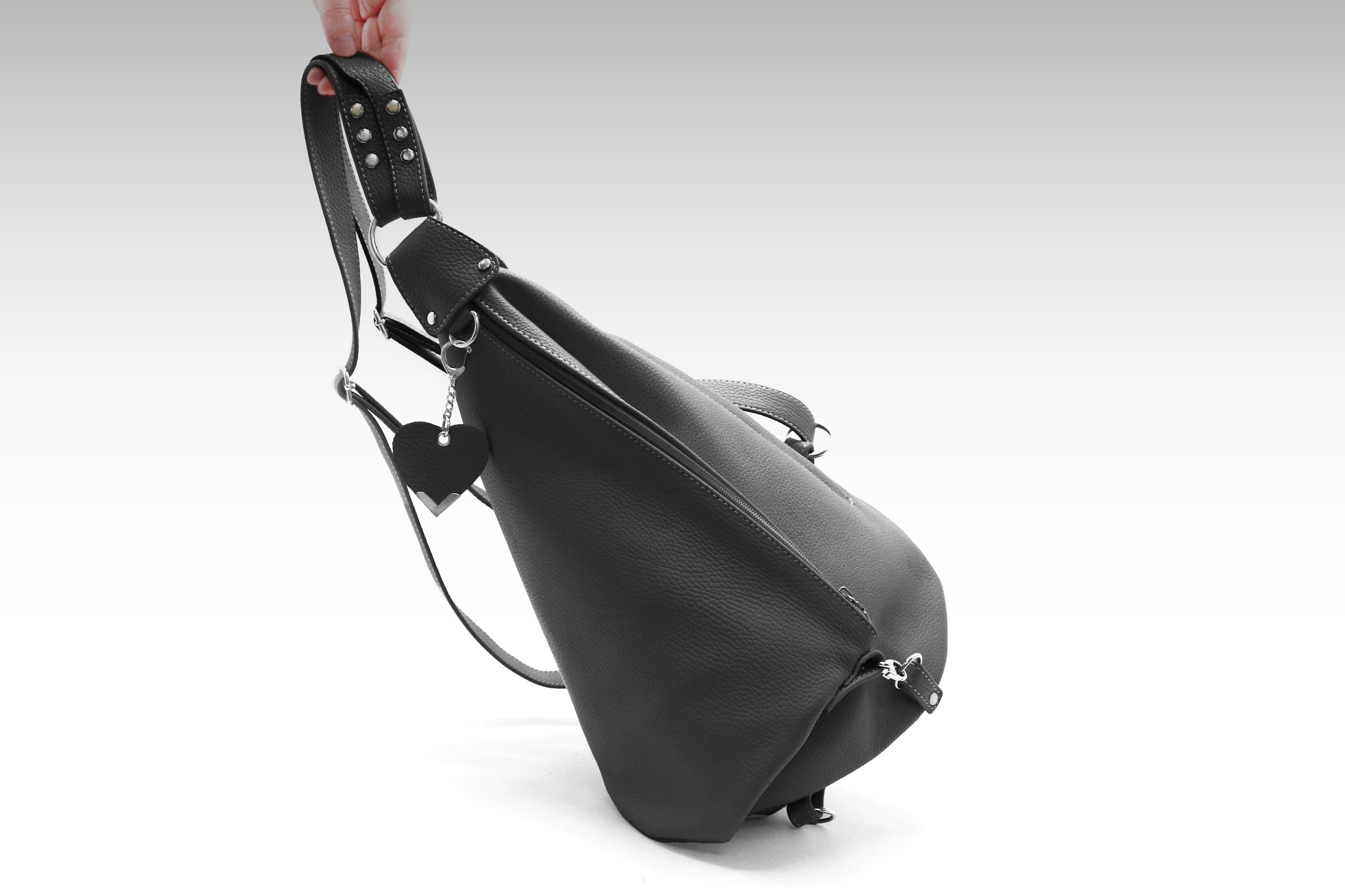 Pop BAG Black Pebble Grain Leather Backpack Top Handle Bag With Pouch PEBBLE MINI BACKPACK BLACK - Vegan Pebble Leather Backpack  main image 3