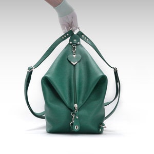 Green Leather Backpack Purse: 3-in-1 Convertible Shoulder Bag