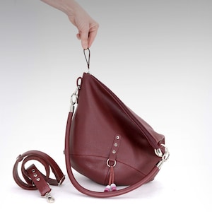 Burgundy Leather Hobo Bag: Slouchy Crossbody Purse, Detachable Straps