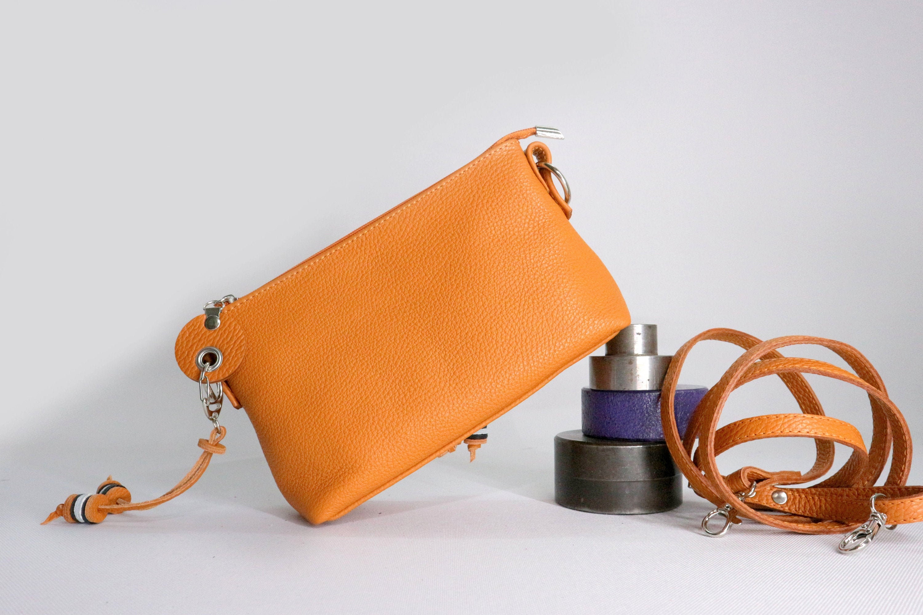 Bolso de cuero naranja pequeño bolso de mujer bandolera Etsy