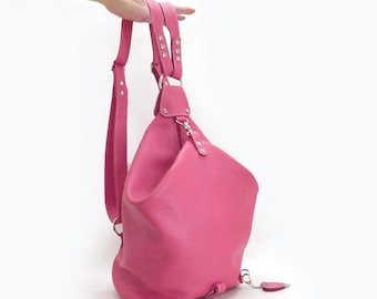Pink Leather Backpack Purse: 3-in-1 Convertible Backpack