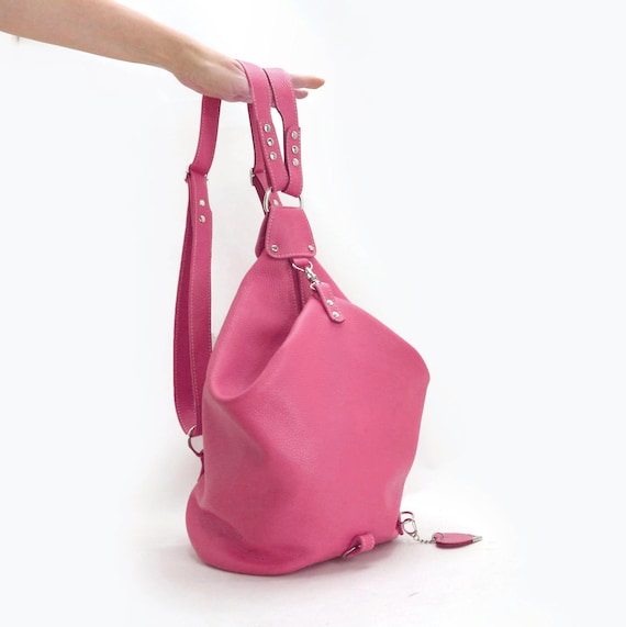 Pink Leather Backpack Purse: 3-in-1 Convertible Backpack - Etsy