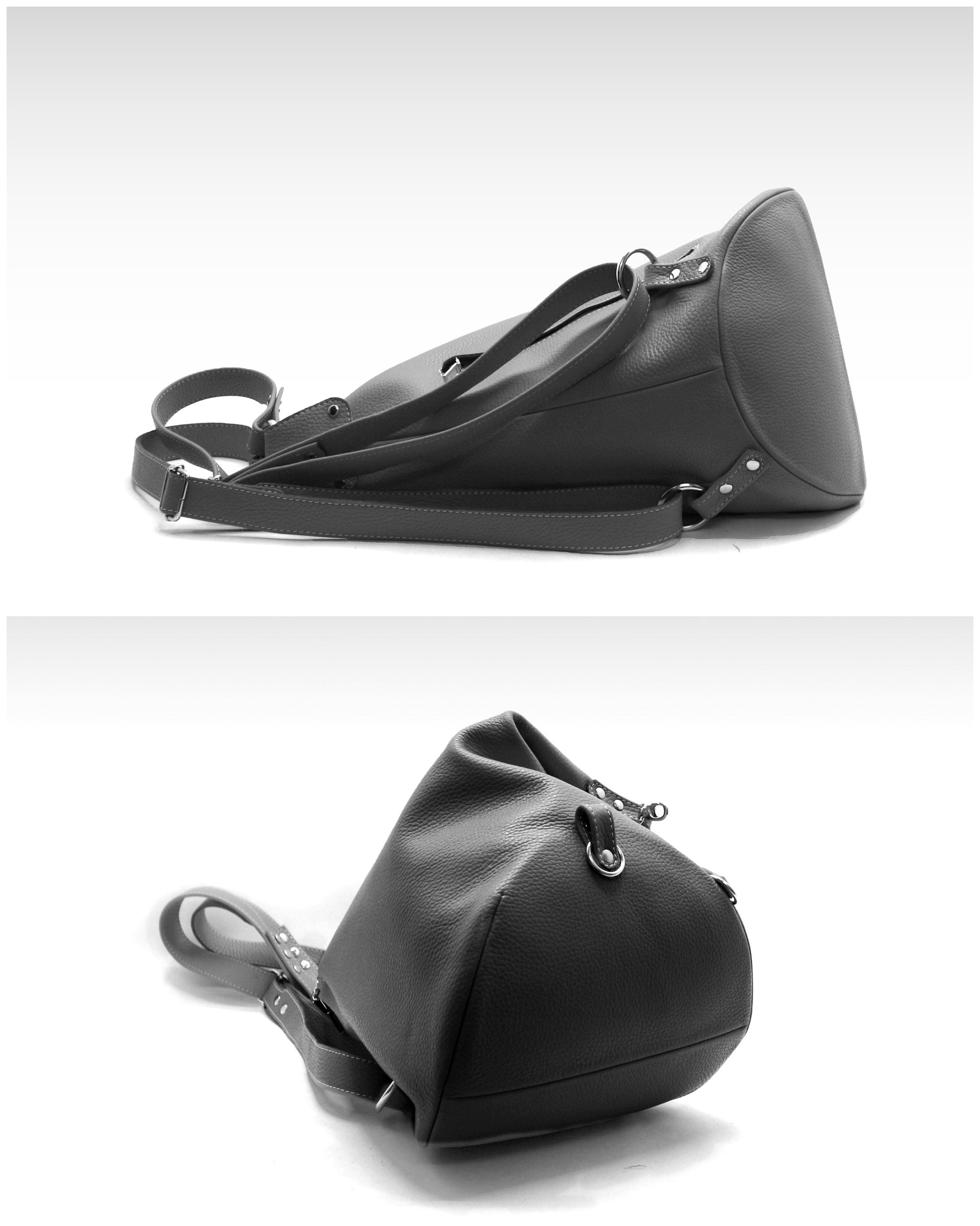 Pop BAG Black Pebble Grain Leather Backpack Top Handle Bag With Pouch PEBBLE MINI BACKPACK BLACK - Vegan Pebble Leather Backpack  main image 2