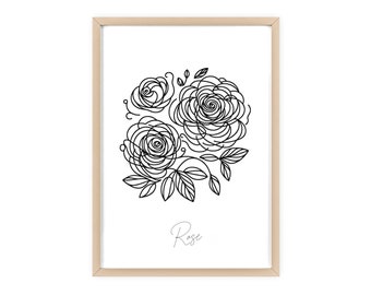 Art mural de fleurs de naissance roses de juin, impression d'affiche de cadre en bois clair, cadeau d'anniversaire, chambre de bébé personnalisée jardin de grand-mère