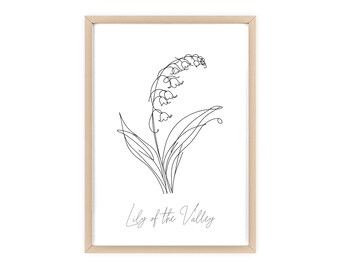 Art mural fleur de naissance de muguet de mai, impression d'affiche de cadre en bois clair, cadeau d'anniversaire, chambre de bébé personnalisée jardin de grand-mère