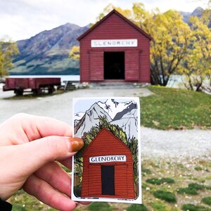 Glenorchy, Neuseeland inspirierte West Moor Illustrations Aufkleber