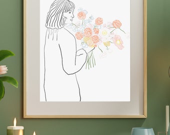 Dreaming in Sunsets by west moor design, floral artwork with dried flower line art, floral art prints, digital art, digital artwork