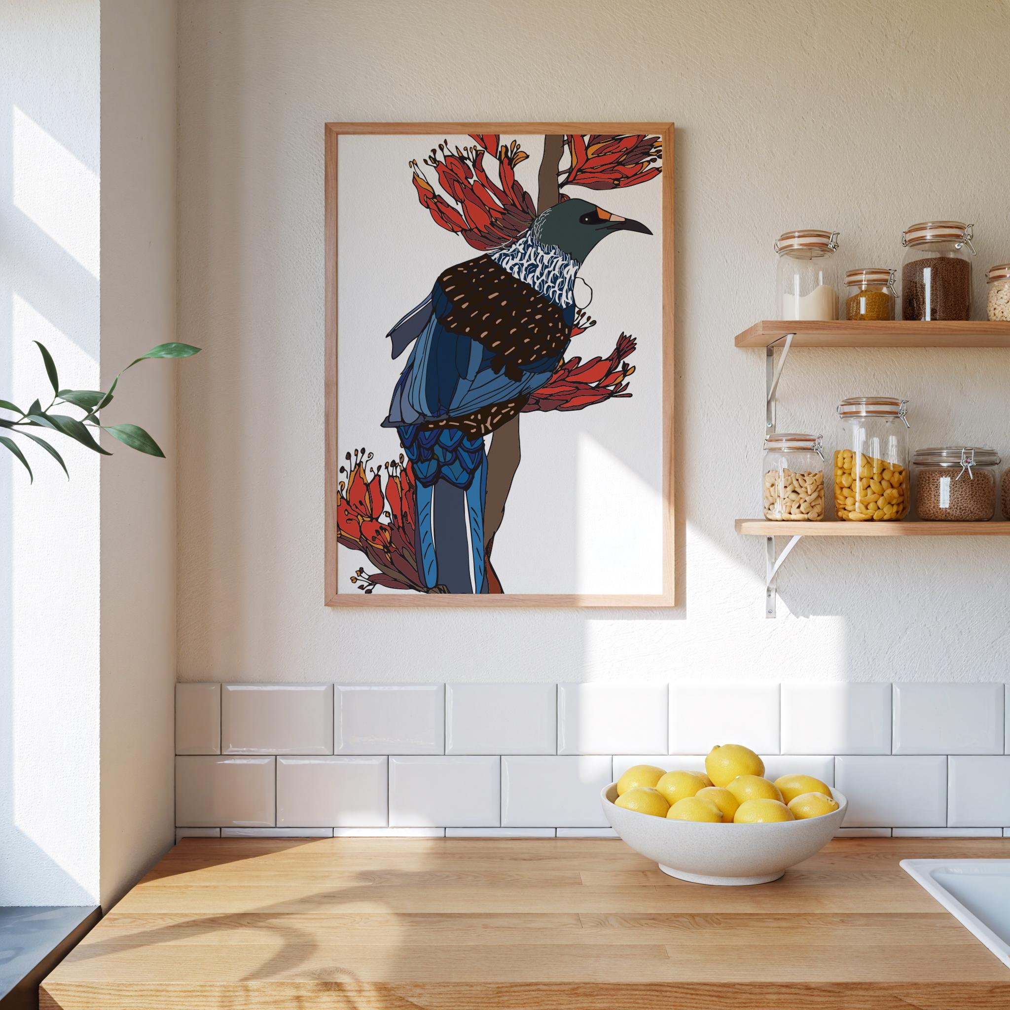 Tui / New Zealand Bird Art Print / Bird Illustration / Wall Art / A3 A4 / West Moor Design / House Warming Gifts / Birthday Presents