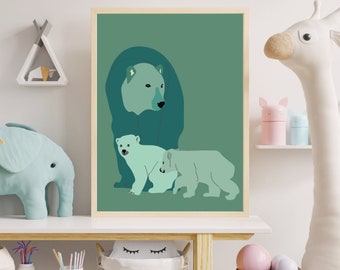 Polar Bear Art, Art for kids&#39; rooms, wall art, digital animal prints, digital prints, art prints