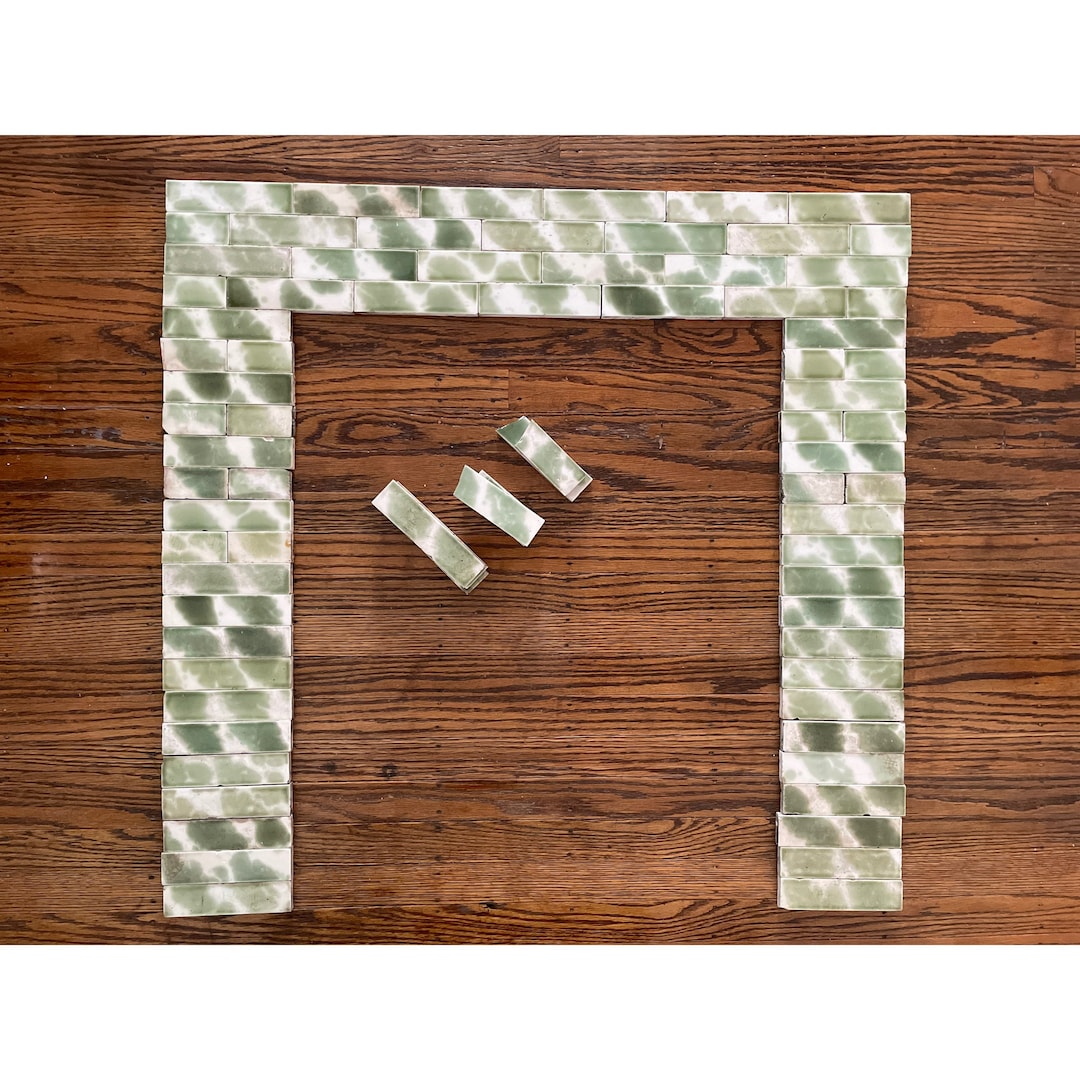 Green and White Victorian Fireplace Tile Full Surround, Full Fireplace ...