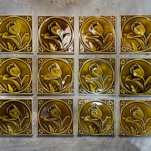 Custom Order for Kent: 3 U.S. Encaustic 19th Century Tulip Figural Tiles