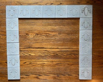 Antique Tile Fireplace Surround, Helman Ceramique, Brussels, Belle Epoch tile, fireplace tile, figural tile, embossed tile, art nouveau