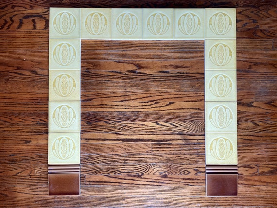 Antique Tile Fireplace Surround, Helman Ceramique, Brussels, art deco tile, fireplace tile, figural tile, embossed tile, art nouveau