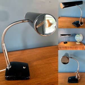 Vintage MCM schwarz und Chrom Schreibtisch Lampe Keystone Lampe Mfg Corp Made in USA