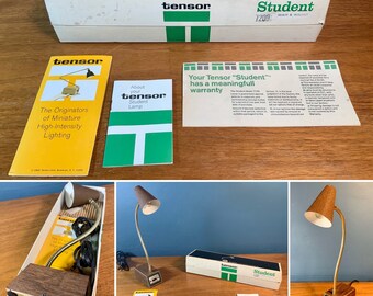Rare Vintage Tensor ORIGINAL BOX 1965 Student Model 7200 Brass and Walnut Desk Lamp Study Reading Bedside Office Light Original Paperwork