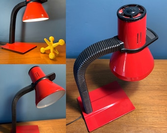 Vintage Postmodern Red Ledu Gooseneck Modern 1980s 1990s Pop Culture Retro Desk Home Office Reading Accent Lamp