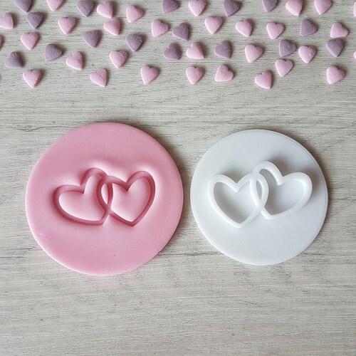 2 Hearts Valentine's Embosser Stamp Cookie Biscuit Etsy