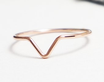 Super Thin Rose Gold Chevron V Ring, Gold Rings For Women, Curved Ring, Thumb Ring, Dainty Wave Ring, Delicate Ring, Rose Gold | Moxie Ring