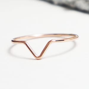 Super Thin Rose Gold Chevron V Ring, Gold Rings For Women, Curved Ring, Thumb Ring, Dainty Wave Ring, Delicate Ring, Rose Gold | Moxie Ring