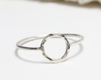 Small Open Circle Ring, Hammered, Silver Thin Rings for Women, Dainty Ring, Cute Ring, Minimalist Ring, Simple Tiny Karma Ring | Unity Ring